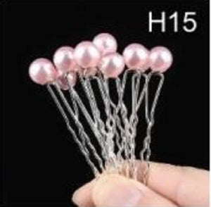 20 SILVER U SHAPE HAIR PIN PINK PEARL ( H15 )