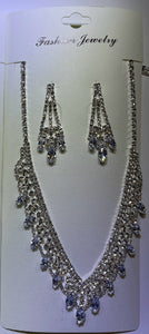 SILVER NECKLACE SET CLEAR STONES ( 10891 S )