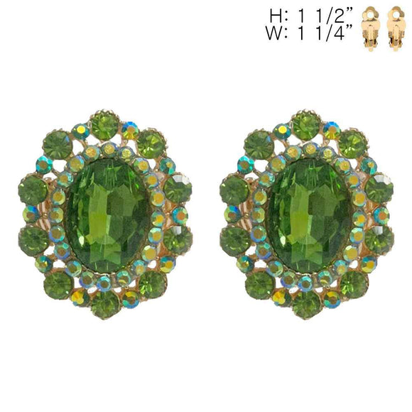 GOLD CLIP ON EARRINGS GREEN STONES ( 193 GLM )