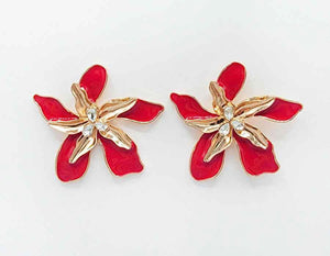 RED GOLD FLOWER EARRINGS ( 2160 RD )