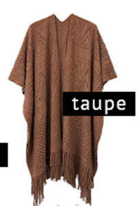 TAUPE COLOR GEOMETRIC CROCHET RUANA ( 220155 TPE )