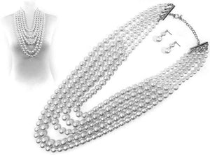 SILVER WHITE PEARL NECKLACE SET ( 7493 RHWHP )