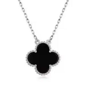 SILVER BLACK QUATREFOIL NECKLACE ( 5040 SBK )