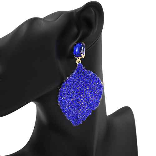 GOLD LEAF SHAPE EARRINGS BLUE STONES ( 2479 GDSAP )