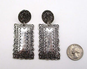 INDIAN COIN RECTANGLE DESIGN POST EARRINGS ( 1289 SB )