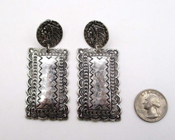 INDIAN COIN RECTANGLE DESIGN POST EARRINGS ( 1289 SB )