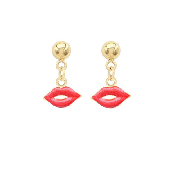 GOLD RED LIPS EARRINGS ( 3266 GRD )