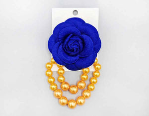 BROOCH BLUE FLOWER PEARLS ( 1064 YEL )