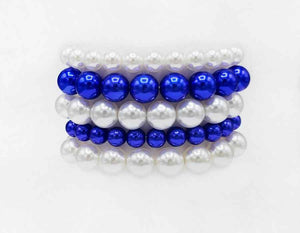 5 STRAND BLUE WHITE PEARL STRETCH BRACELET ( 6050 BL )