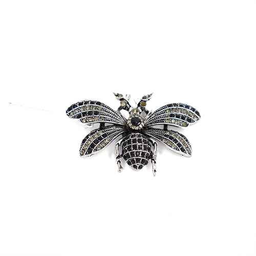 SILVER INSECT BROOCH BLACK STONES ( 2023 BKGR )