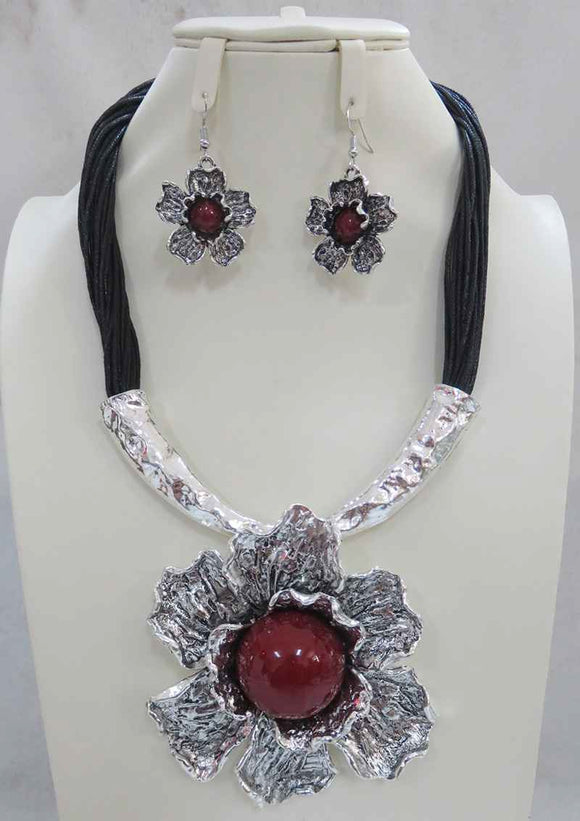 Silver Red Necklace Set ( 4021 SRD )