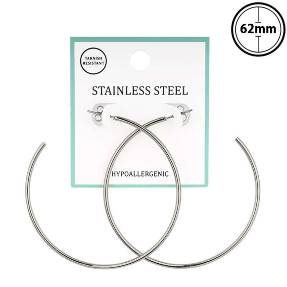 SILVER STAINLESS STEEL HOOP EARRINGS ( 7218 RD )