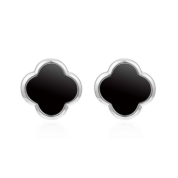 Silver Black Quatrefoil Earrings ( 1015 RHBK )