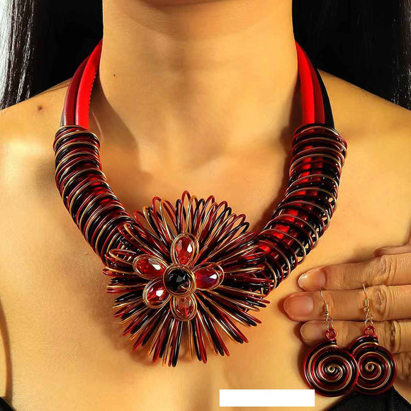 RED WIRE NECKLACE SET ( 1525 RD )