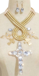 LARGE GOLD NECKLACE SET CROSS ( 3677 GPCL )