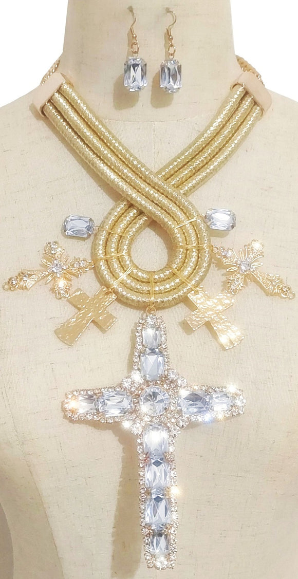 LARGE GOLD NECKLACE SET CROSS ( 3677 GPCL )