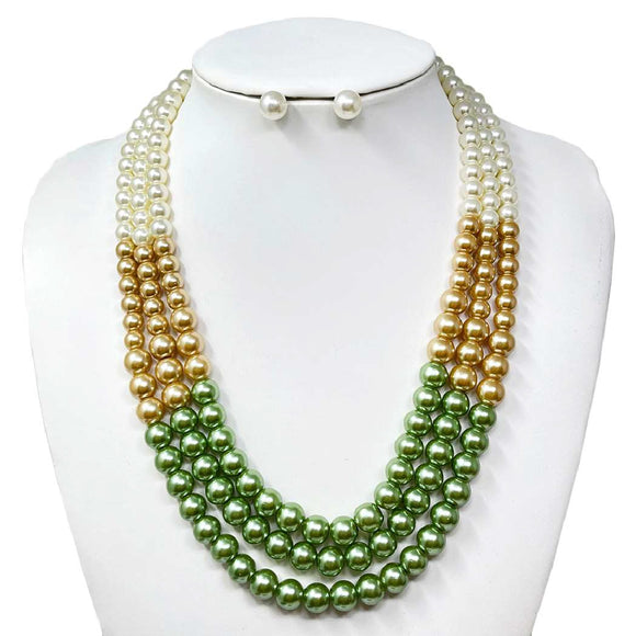 MIX COLOR PEARL NECKLACE SET GREEN ( 10833 GGR )