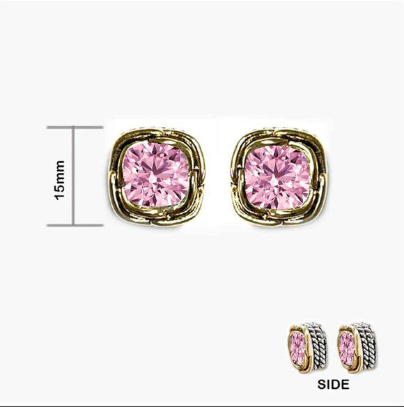 SILVER GOLD EARRINGS PINK ( 1065 PK )