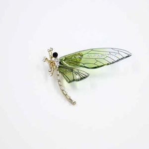 GOLD DRAGONFLY BROOCH GREEN CLEAR STONES ( 2038 GN )