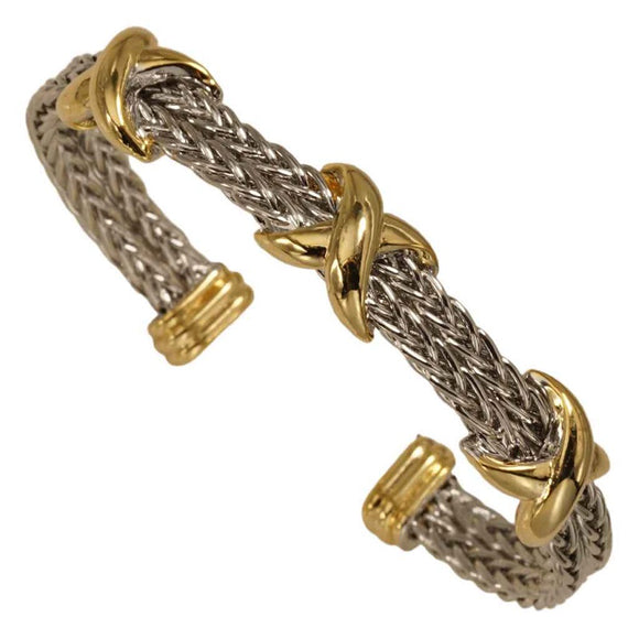 SILVER GOLD X CUFF BANGLE ( 8368 BK )