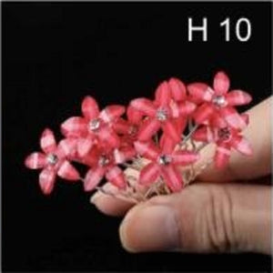 20 SILVER U HAIR PIN RED FLOWER ( H10 )