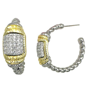 1.25" 14K GOLD PLATED HOOP EARRINGS CLEAR CZ STONES ( 9500 E )