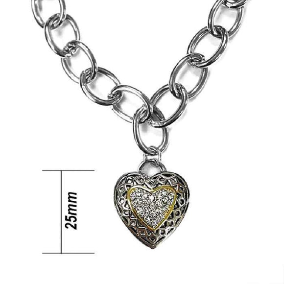 SILVER NECKLACE HEART SHAPE PENDANT CLEAR STONES ( 1051 )