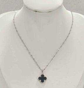 SILVER CLOVER DOUBLE PENDANT NECKLACE ( 504 S )