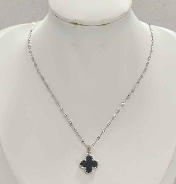 SILVER CLOVER DOUBLE PENDANT NECKLACE ( 504 S )