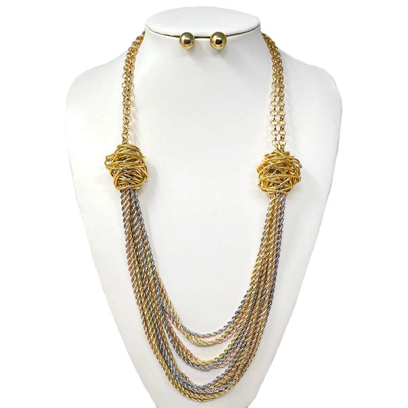 GOLD NECKLACE SET DANGLING CHAINS ( 10737 G )