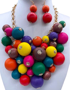 GOLD NECKLACE SET MULTI COLOR BALLS ( 2896 WDMT )