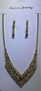 GOLD NECKLACE SET CLEAR STONES ( 10894 G )