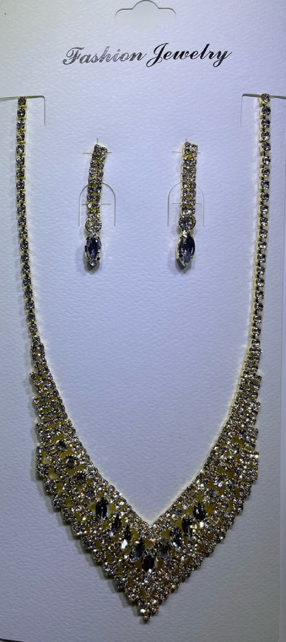 GOLD NECKLACE SET CLEAR STONES ( 10894 G )