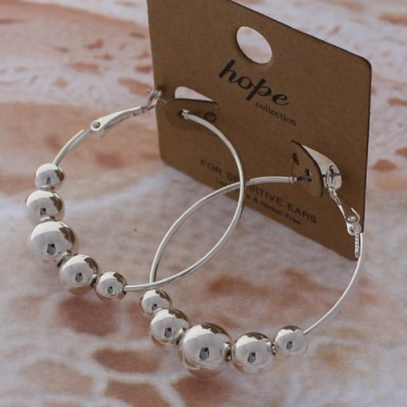 SILVER HOOP BALL EARRINGS ( 130 S )