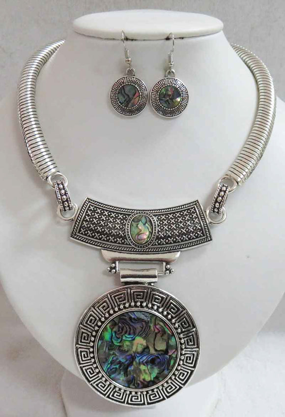 Silver Choker AB Necklace Set ( 3402 AB )