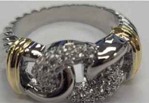 SILVER GOLD RING CLEAR STONES SIZE 7 ( 3246 SIZE 7 )