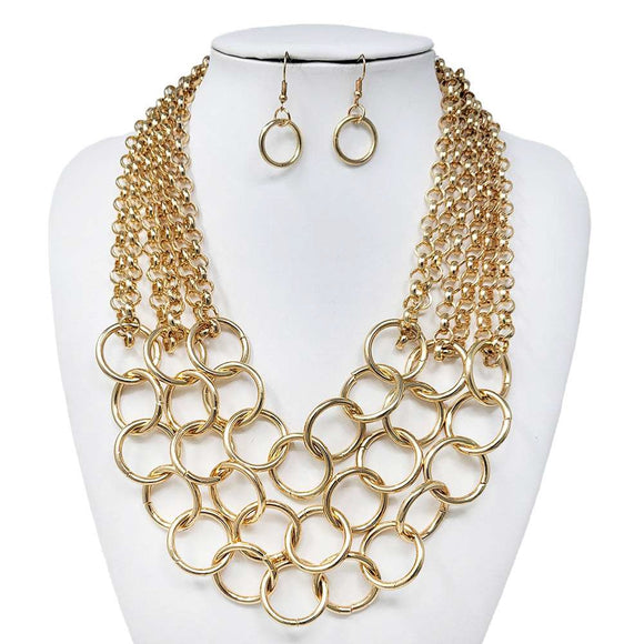 GOLD CHAIN LINK NECKLACE SET ( 10724 G )