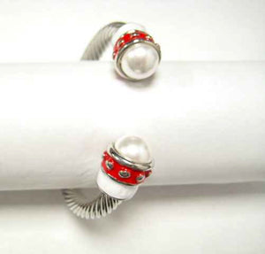 SILVER RED WHITE CUFF BANGLE ( 870 RDWT )