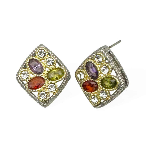 TWO TONED EARRINGS CZ STONES ( 9186 EKM )