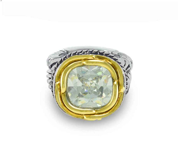 SILVER GOLD CLEAR STONE RING ( 3294 CL )