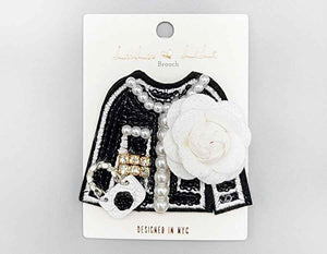 WHITE SHIRT BROOCH PEARLS FLOWER ( 1055 WHT )