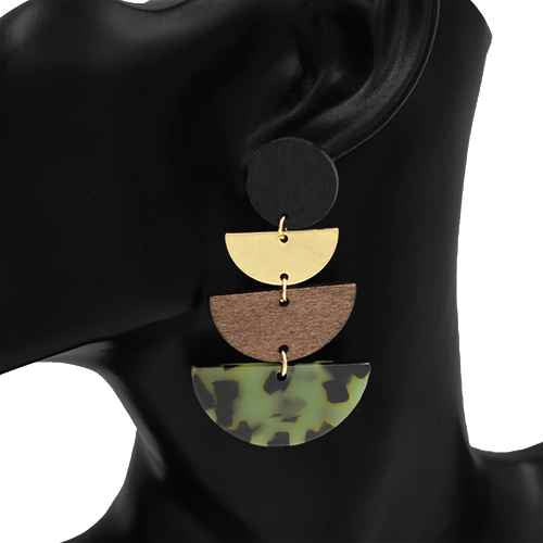 GOLD GREEN BROWN DANGLING EARRINGS ( 2729 GDDBR )