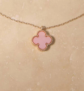 GOLD NECKLACE PINK QUATREFOIL PENDANT ( 5040 PK )