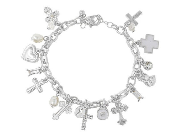 SILVER CROSS CHARM BRACELET ( 03236 S )