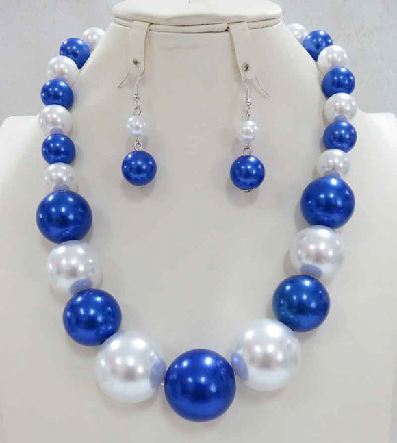 BLUE WHITE PEARL NECKLACE SET ( 602 BLWT )