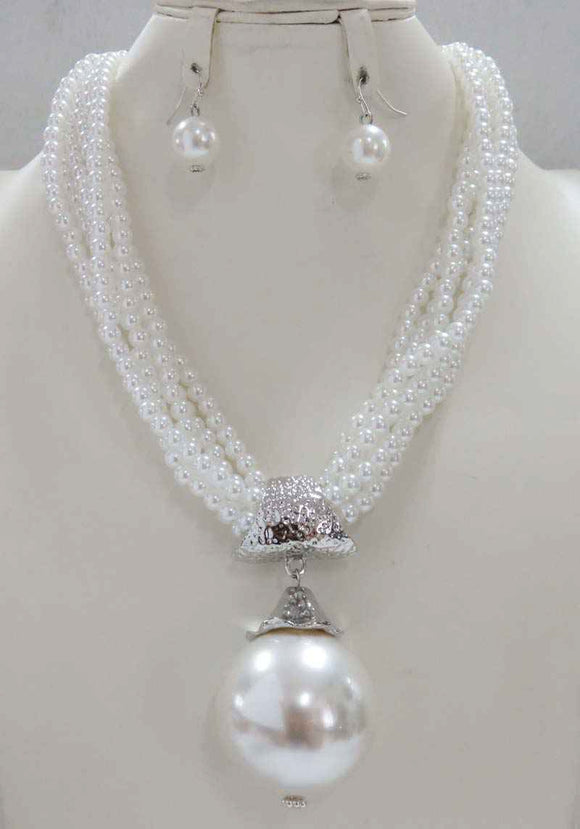 SILVER WHITE PEARL NECKLACE SET ( 667 SWT )