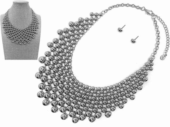 ROUND SILVER BIB NECKLACE SET ( 8286 RH )