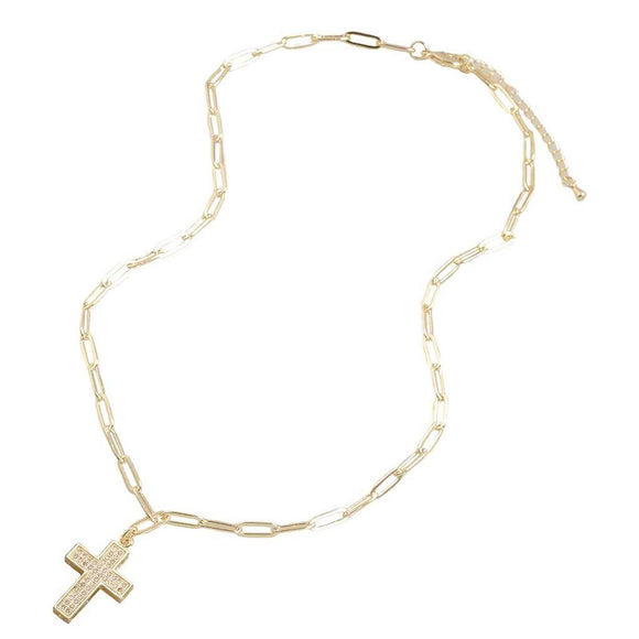 14K GOLD PLATED NECKLACE CROSS CZ STONES ( 5543 G )