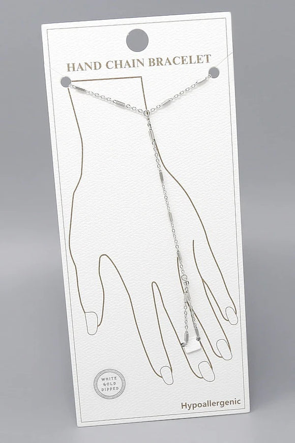 White Gold Dipped Bar Hand Chain ( 6311 R )