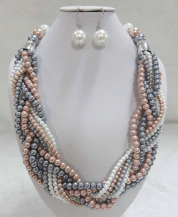 GREY MULTI COLOR BEAD NECKLACE SET ( 605 GY )